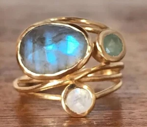 Anillo apilable piedras burbujas 3 colores grueso nuevo chapado en oro 18K todos los tamaños - Imagen 1 de 3