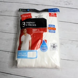 Paquete de 3 camisetas Hanes para hombre con cuello en V blancas talla S 100 % algodón manga corta - Imagen 1 de 4