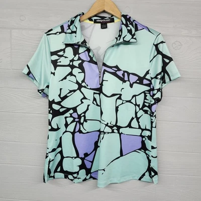 Camisa polo atlética Simplicité By Jamie Sadock azul arte para mujer talla grande  Foto 1 de 4