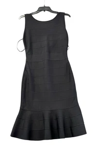 NEU Herve Leger Damen Icon U-Boot-Ausschnitt ausgestelltes Minikleid schwarz Größe Medium neu mit Etikett - Bild 1 von 3