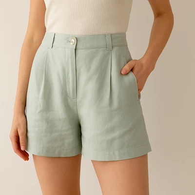 Pantalones Cortos Tommy Bahama Para Mujer 100% Seda Talla 6 Verde Espuma de Mar Cintura Alta Plisados Foto 1 de 4