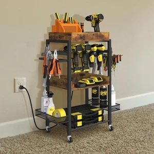 Power Tool Organizer Storage Cart with Charging Station and Wheels, 4 Tier He... - Picture 1 of 7