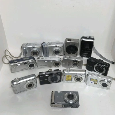 Lot Of 13 Digital Cameras Canon PowerShot & Sony CyberShot – As-Is UNTESTED Nice - Image 1 of 4