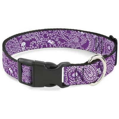 Plastic Clip Collar Bandana/Skulls Purple/White WIDE-Medium 16 (Importación USA) - Imagen 1 de 4