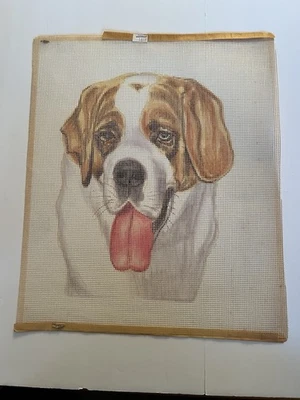 Saint Bernard Dog Needlepoint Canvas – Handpainted Pet Portrait Tapestry New - Image 1 of 4