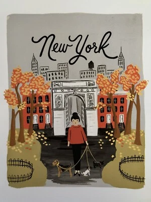 Rifle Paper 8”x10” Print NEW YORK Woman & Dogs Washington Square Arch NYC - Image 1 of 4