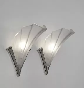 EJG : PAIR OF 1930 FRENCH ART DECO WALL SCONCES .. lights lamp muller era France - Picture 1 of 12