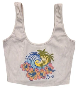 Roxy Women's Always Salty Cropped Ribbed Tank Top Tee T-Shirt in Beige - Picture 1 of 5