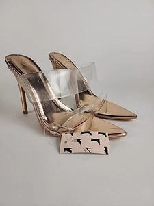 Women's Pointed Toe Clear Stilettos Transparent Strap Slip On High Heeled 6 1/2 - Picture 1 of 10