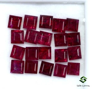 4.43 Cts Natural Ruby Square Cut 3 mm Lot 20 Pcs Calibrated Loose Gemstones - Picture 1 of 6
