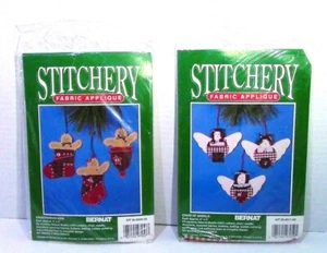 Bernat 2 Ornament Kits Gingerbread Kids/Choir of Angels Stitchery Vintage 1995 - Picture 1 of 2
