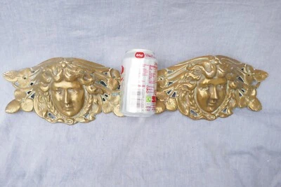 Antique Pair French Furniture Large Face Mask Brass Fittings Late 19th Century - Image 1 of 4