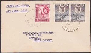 KENYA UGANDA TANGANYIKA 1954 QE 5c, 10c FDC, KERICHO skeleton cds..........A1433 - Picture 1 of 1