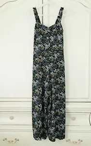 Loft Black Ditsy Floral Sleeveless Smocked Wide Leg Cropped Jumpsuit Small NWOT - Picture 1 of 7