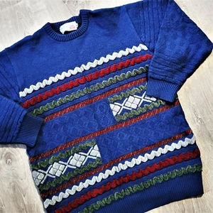 Vintage 60s 70s Monte Carlo Textured Wool Sweater Vtg Geometric Knit Retro Ski S - Picture 1 of 12