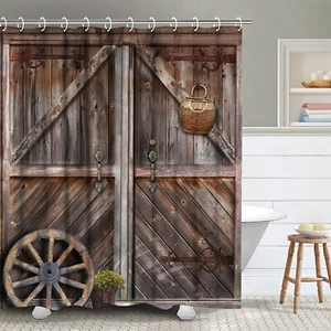 Rustic Shower Curtain Barn Door Shower Curtain Farmhouse Shower Curtain Wood ... - Picture 1 of 6