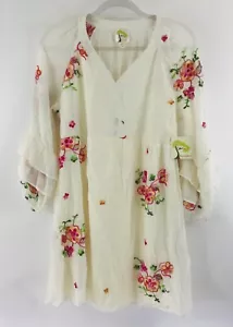 Anthropologie Fig and Flower Dress Sz L Petite Ivory Pink Floral Embroidered NEW - Picture 1 of 12