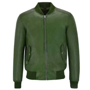 Men's Genuine Lambskin Leather Motorbike Biker Classic Style Green Real Jacket - Picture 1 of 3