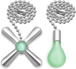 Silver Ceiling Fan Pull Chain Set, 2Pack 3Mm Diameter Beaded Fluorescent - Picture 1 of 11
