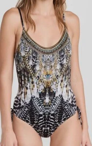 $395 Camilla Women's Black Scoop Neck Lace Up Side One Piece Swimsuit Size XS - Picture 1 of 3