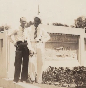 1930s Two Handsome Men Standing Monument Tie Attire Snapshot - Picture 1 of 3