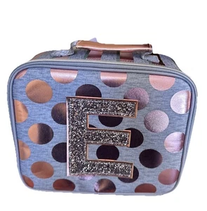 Nwt Justice Rose Gold Foil Dot Initial “E” Lunch Tote / Box - Picture 1 of 5