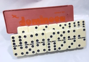 DOMINOES Set of 28 Double Six Domino Tiles With Plastic Case - Picture 1 of 5