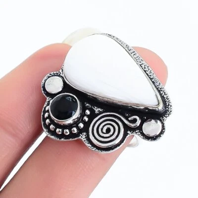 Anillo De Joyería De Plata Con Scolecito Blanco Y Ónix Negro Talla 6 RRJ16729 - Imagen 1 de 4