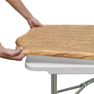 Fitted Vinyl Tablecloth 100% Waterproof PVC Table Cover with Flannel Backing and - Picture 1 of 7
