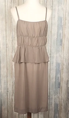 Vestido Anthropologie Moulinette Soeurs Seda Niveles Bronceado 8 Cremallera Lateral Ajustable Correas Foto 1 de 4