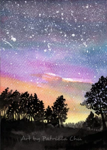 ACEO LE Art Card Print 2.5x3.5" " Sunset Woods " Landscape Art by Patricia - Picture 1 of 1