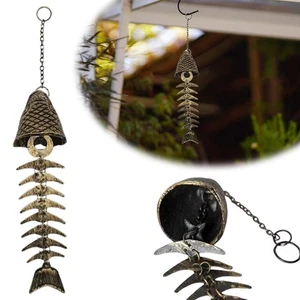 Vintage Fish Skeleton Windchime Cast Iron Fish Bone Metal Wind Chimes for Decor - Picture 1 of 12