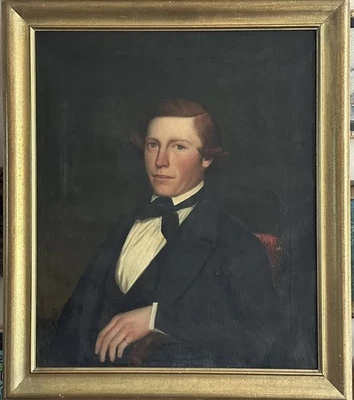 Gran retrato de un joven victoriano del siglo XIX pintura al óleo sobre lienzo Foto 1 de 3