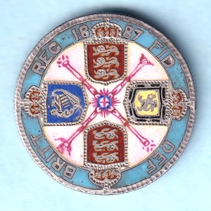 Great Britain. 1887 Jubilee Head- Enamelled Florin. Reverse in 6 colours - Picture 1 of 2