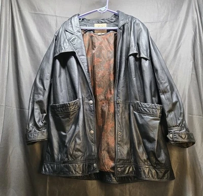 Venezia Vintage Leather Jacket Deep V-Neck Roses Lined Women's 26-28 Snap Button - Image 1 of 4