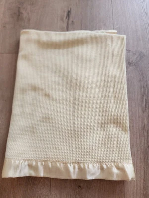 Thermal Baby Blanket Yellow Satin Waffle Weave Security  Lovey Starting Out  - Image 1 of 4