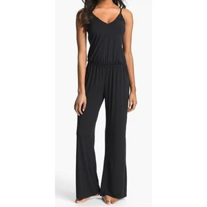 Splendid sleeveless v-neck flare bottom jumpsuit soft cozy lounger small black - Bild 1 von 16