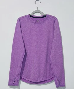 Athleta Girl Top L 12 Heather Pink Crew Neck Long Sleeve Thumb Holes Logo - Picture 1 of 5