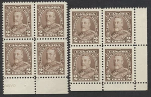 Canada #218 2c George V Blocks of 4 'Hairline in 2' 'extended frame' Varieties - Picture 1 of 7