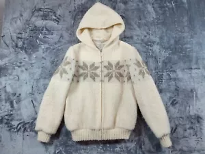 Vintage Hilda Pure Wool Jacke Damen L Creme Island Schneeflocken Print Nordic Zip - Bild 1 von 8