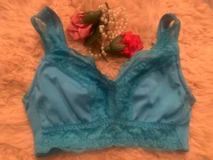 Rhonda Shear “Betty Pin Up" Comfort No Wire Teal Blue Bra Small Pull On - Picture 1 of 7