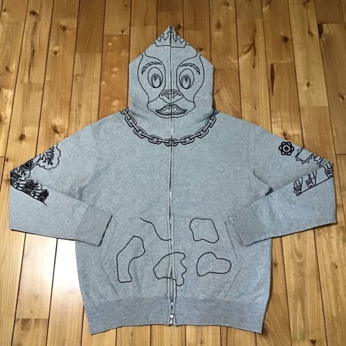 A BATHING APE (BAPE) Felpa con cappuccio BAPE Holstein full zip uomo M taglia A scimmia da bagno mucca grigio Mede in Giappone