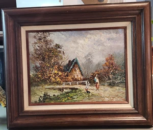 Vtg Marie Charlot "on the farm" Oil Painting Signed Framed 23" x 19" - Picture 1 of 5