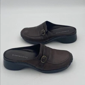Vintage Relativity braune Leder Slipper Clogs Damen 8M Slipper Y2K Freizeit Goth - Bild 1 von 10