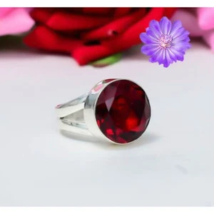 Red Garnet Gemstone 925 Sterling Silver Ring Handmade Jewelry Ring For Gift - Picture 1 of 5