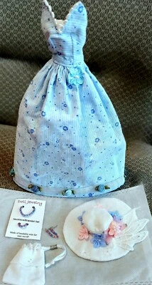 OOAK REVERSIBLE PINK /BLUE GOWN w/ HAT / JEWELRY & BAG fits MOST BARBIE SZ DOLLS - Image 1 of 4