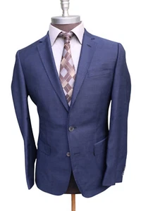 Hugo Boss Hutsons3 Tesse Wool Blue Textured Two Button Blazer SZ 40R - Picture 1 of 10