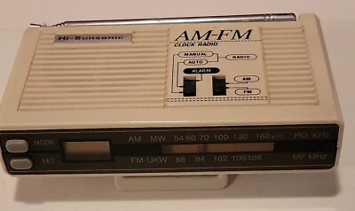 Vintage Hi-Bunsonic Digital Alarm Clock AM/FM Radio Creme White - Image 1 of 4