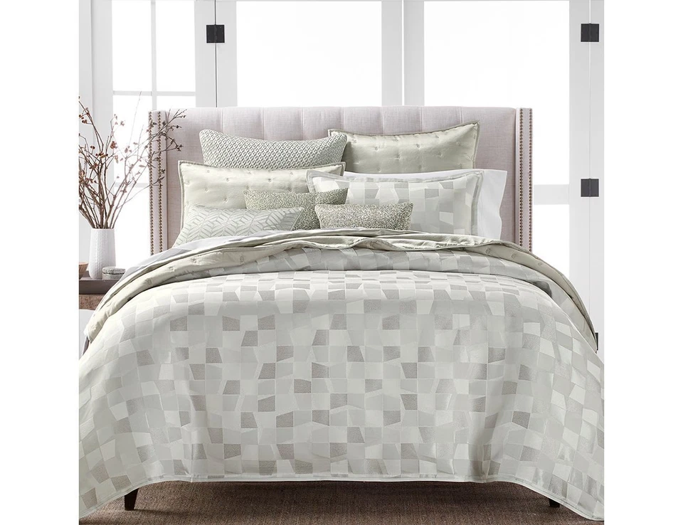 Hudson Park Collection Facets Duvet Cover Set, King, Light Gray - Image 1 of 4