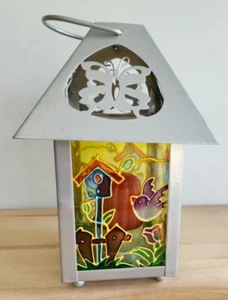 Decorative Candle Lantern 7.5" w/Butterflies Glass Tabletop - Picture 1 of 10